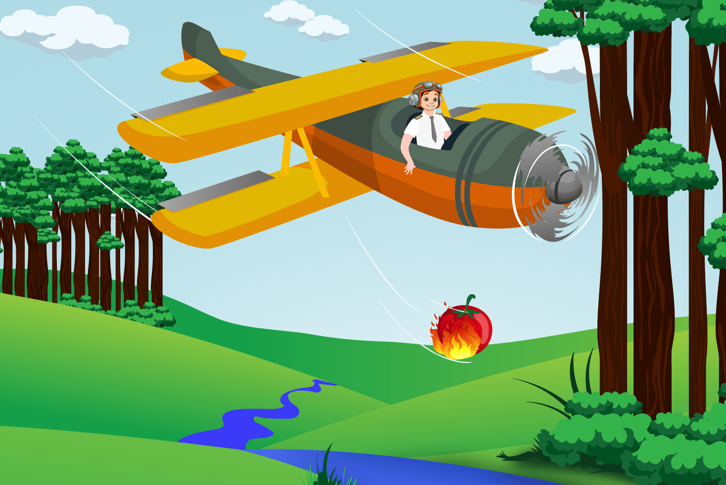 Aircraft with flaming tomato